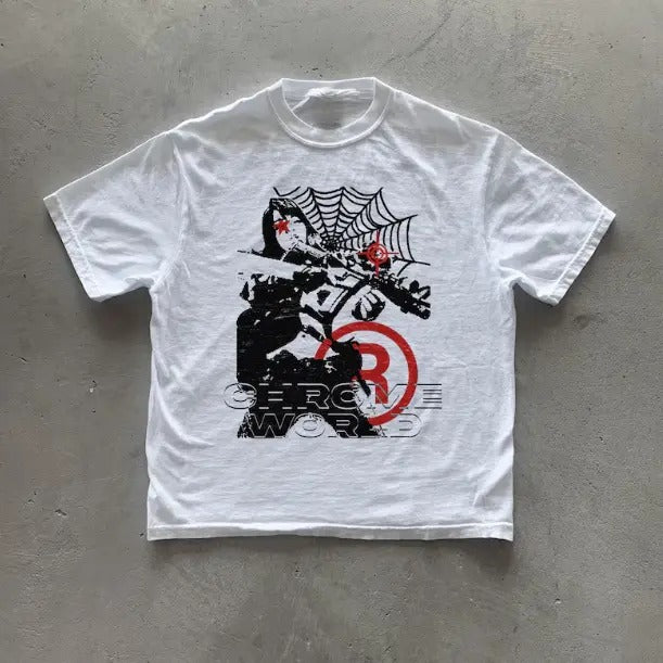 Y2k Chrome World T-Shirt, Vintage Graphic Tees Gothic Grunge Y2k Emo Scene Amity Affliction Style Clothes Men Women...