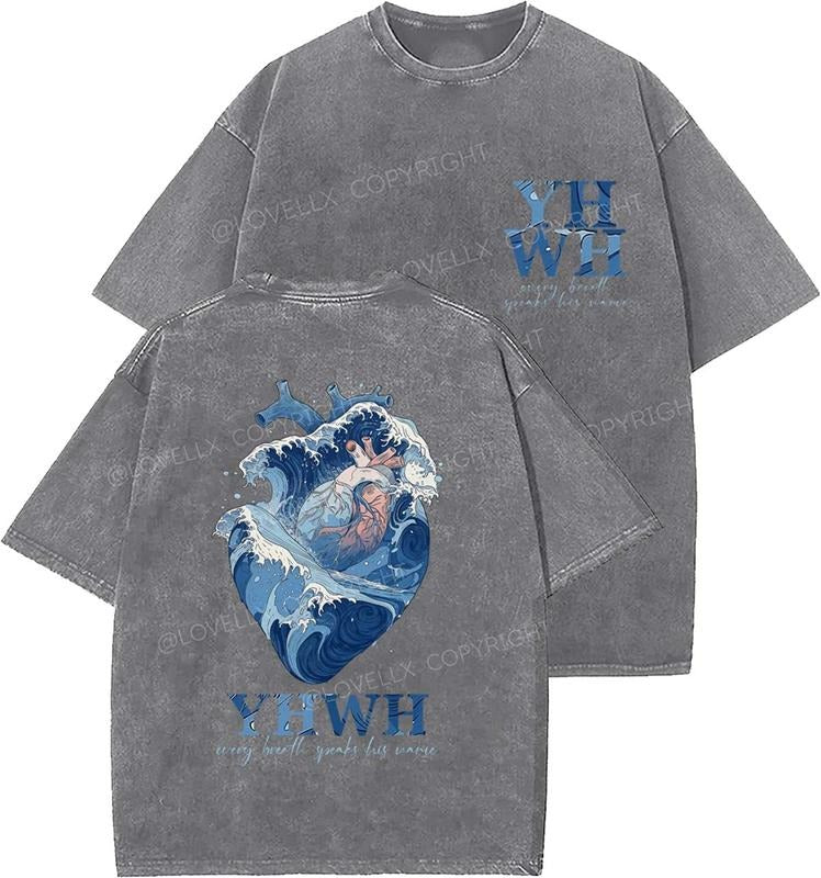 YHWH Unisex Washed T-Shirt, Christian Tshirts, Vintage 90s Graphic Tee, Gift Top Womenswear Cotton Mineral Color Hoodie...