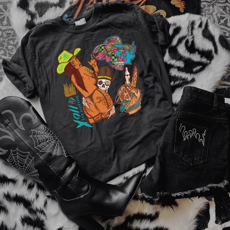 Yallternative Girl Collage Cowgirl Outfits Clothes Western Western Tops Country Concert Outfits Shirt T-Shirts, Hoodie, Sweatshirt