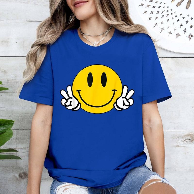 Yellow Smile Face Cute Checkered Peace Smiling Happy Face 100% Cotton Shirt Hoodie Sweatshirt