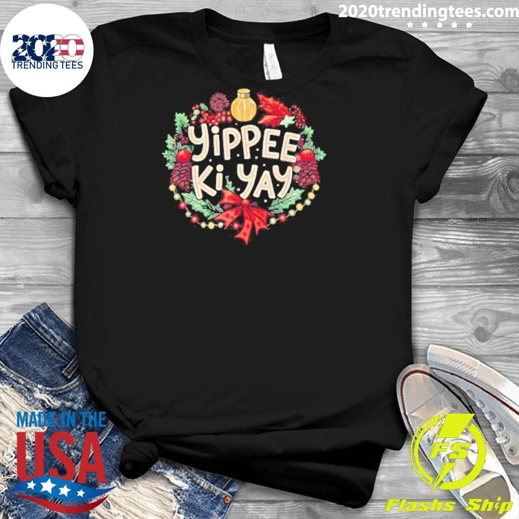 Yippee Ki-Yay Winter Black Cartoon Christmas Humorous Festive Shirt