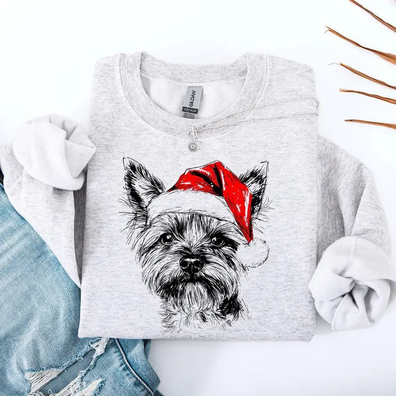 Yorkie, Santa, Yorkshire Terrier Dog, Christmas, Dog Lover, Pet Sweatshirt, Crew Neck, Women's, Crewneck T-Shirts, Hoodie