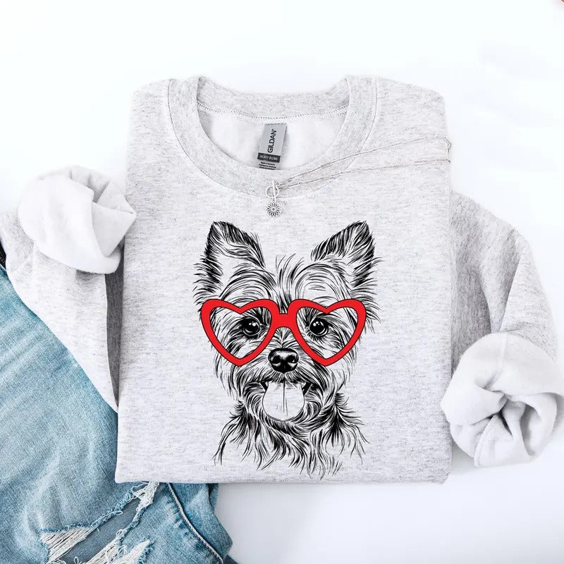 Yorkie Yorkshire Terrier Pet Dog Breed Valentine'S Crew Neck Love Heart Cupid T-Shirts, Hoodie, Sweatshirt