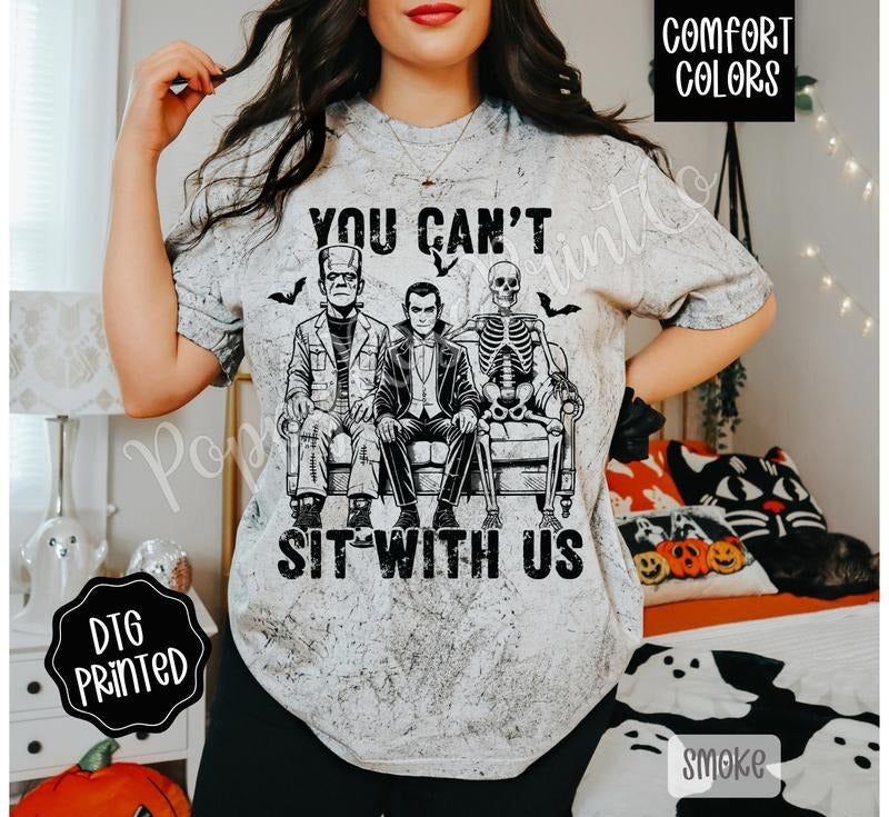You Can't Sit With Us Comfort Colors Color Blast T-Shirt, Women's Graphic Tee Spooky Season Shirt Hoodie Sweatshirt