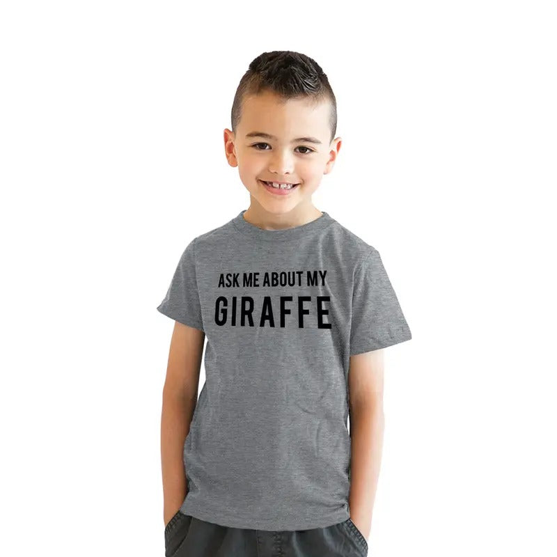 Youth Ask Me About My Giraffe T Shirt Animal Zoo Flip Tee For Kids Funny T Shirts Animal Tops for Kids Funny Flip Short...