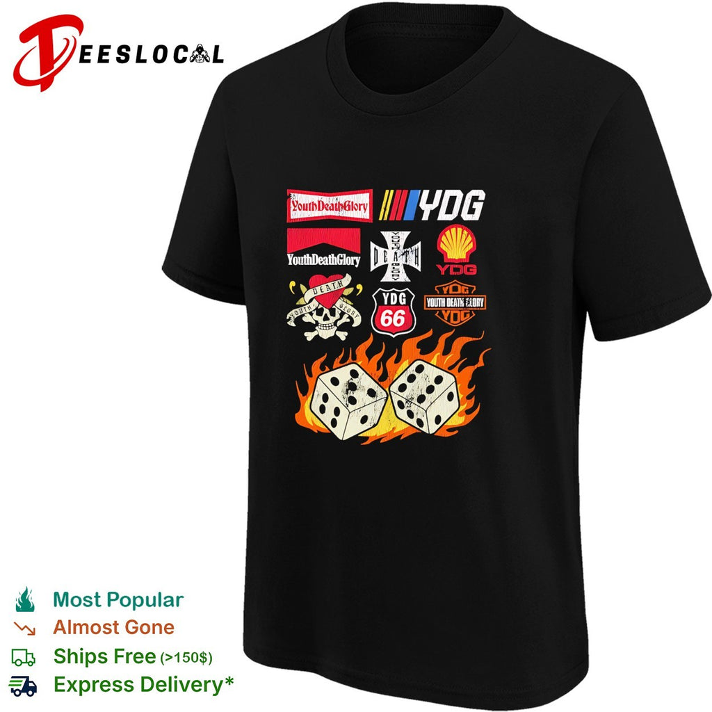 Youth Death Glory YDG dice fire logo shirt