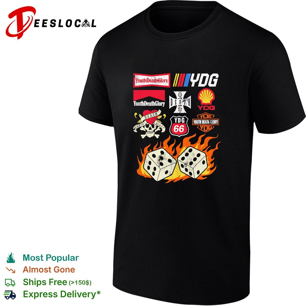 Youth Death Glory YDG dice fire logo shirt