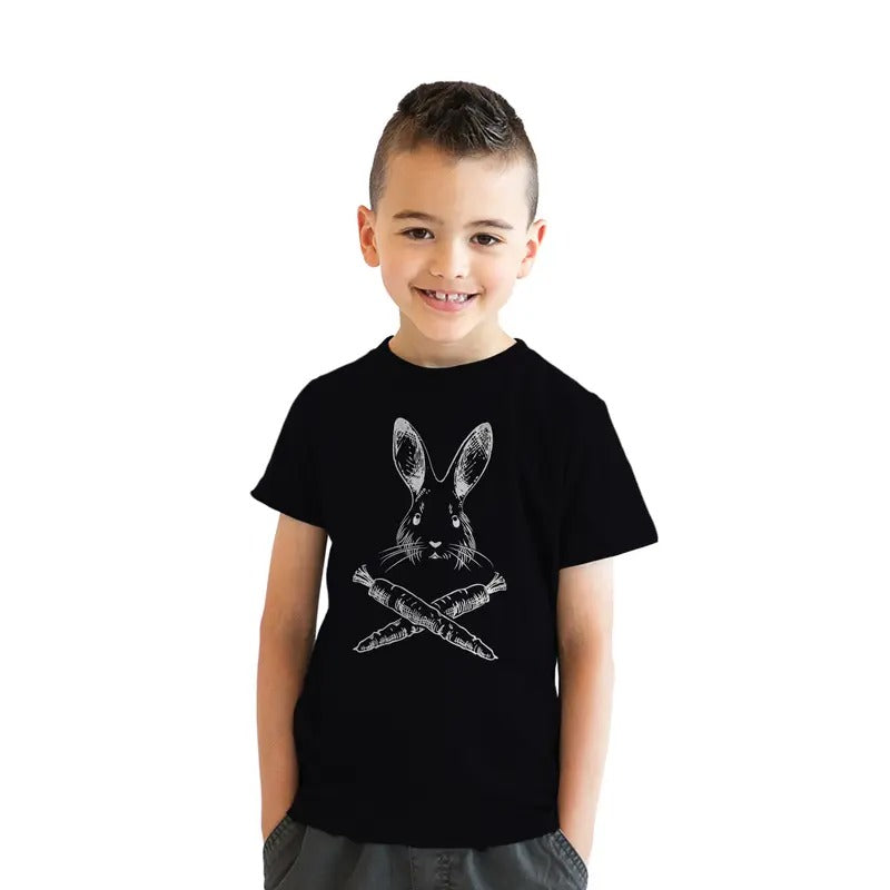 Youth Jolly Roger Easter T Shirt Funny Pirate Bunny Flag Egg Hunt Tee for Kids Funny T Shirts Easter Tops for Kids...