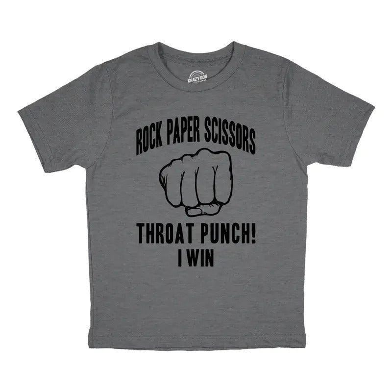 Youth Rock Paper Scissors Throat Punch T Shirt Funny Sarcastic Humor Novelty Tee For Kids Funny T Shirts Funny Sarcastic...