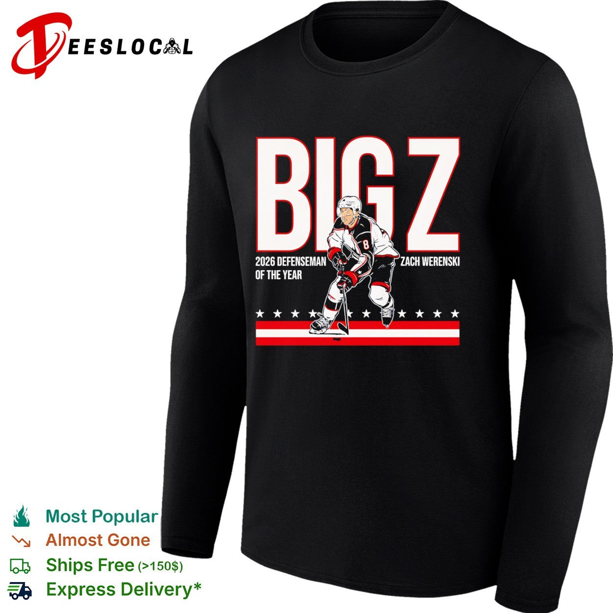 Zach Werenski Columbus Blue Jackets NHL Big Z 2026 Defenseman of the Year shirt