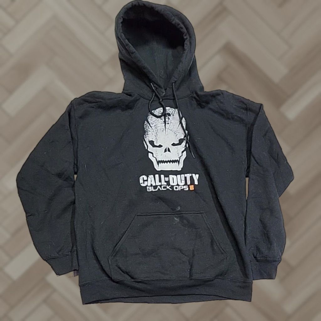 Vintage Call Of Duty Black Ops Iii Skull Graphic Print Activewear Hoodie Boy S 15 Medium Bla Shirt Sweatshirt