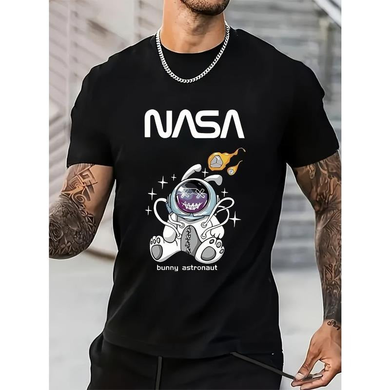 astronaut printed T-shirt men's casual style summer and autumn slightly elastic round neck T-shirt Made in USA Hoodie...