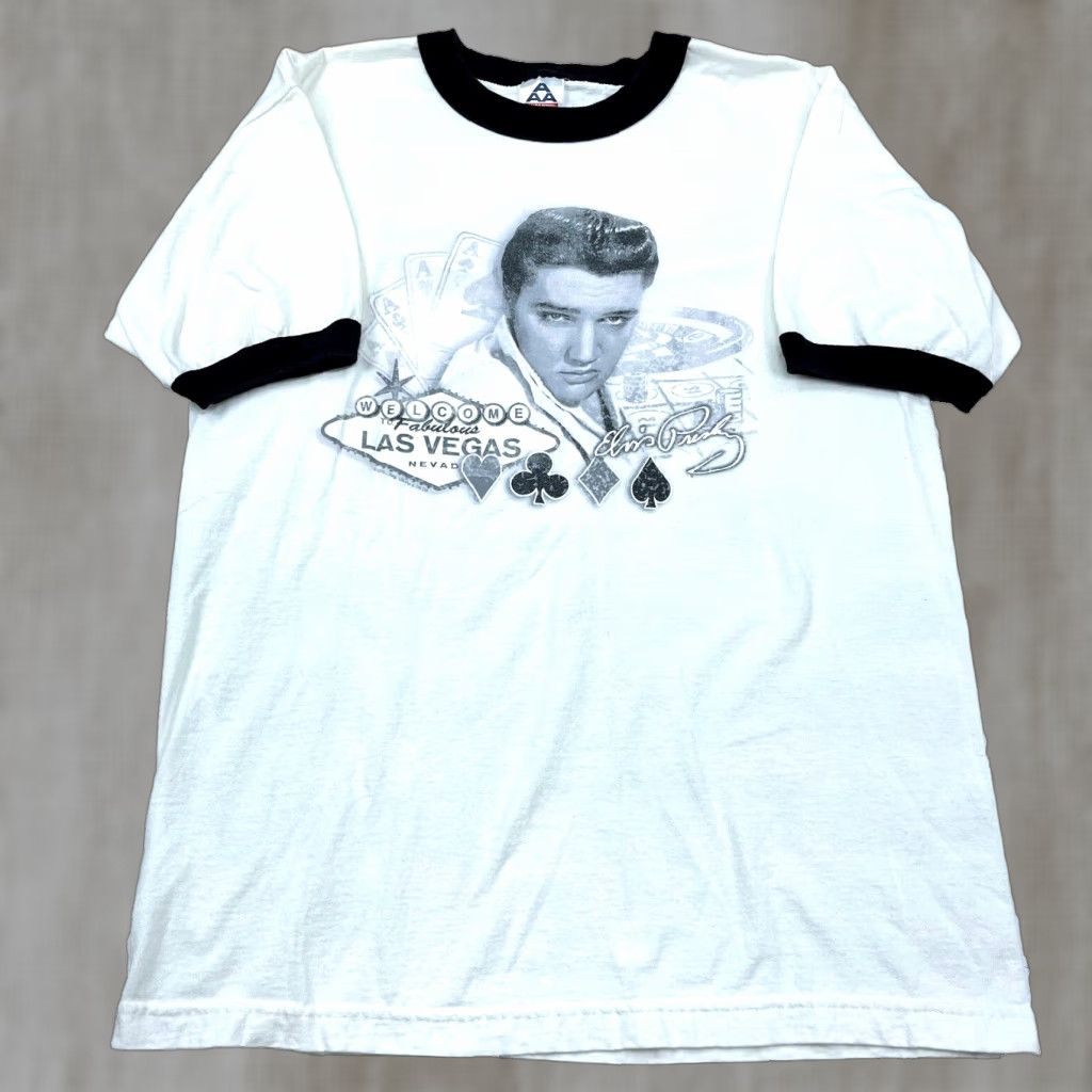 Aaa Vintage Elvis Shirt Men Medium White Black Tee Retro Y2k Ringer Las Vegas Rock Shirt M White Elv Hoodie Sweatshirt