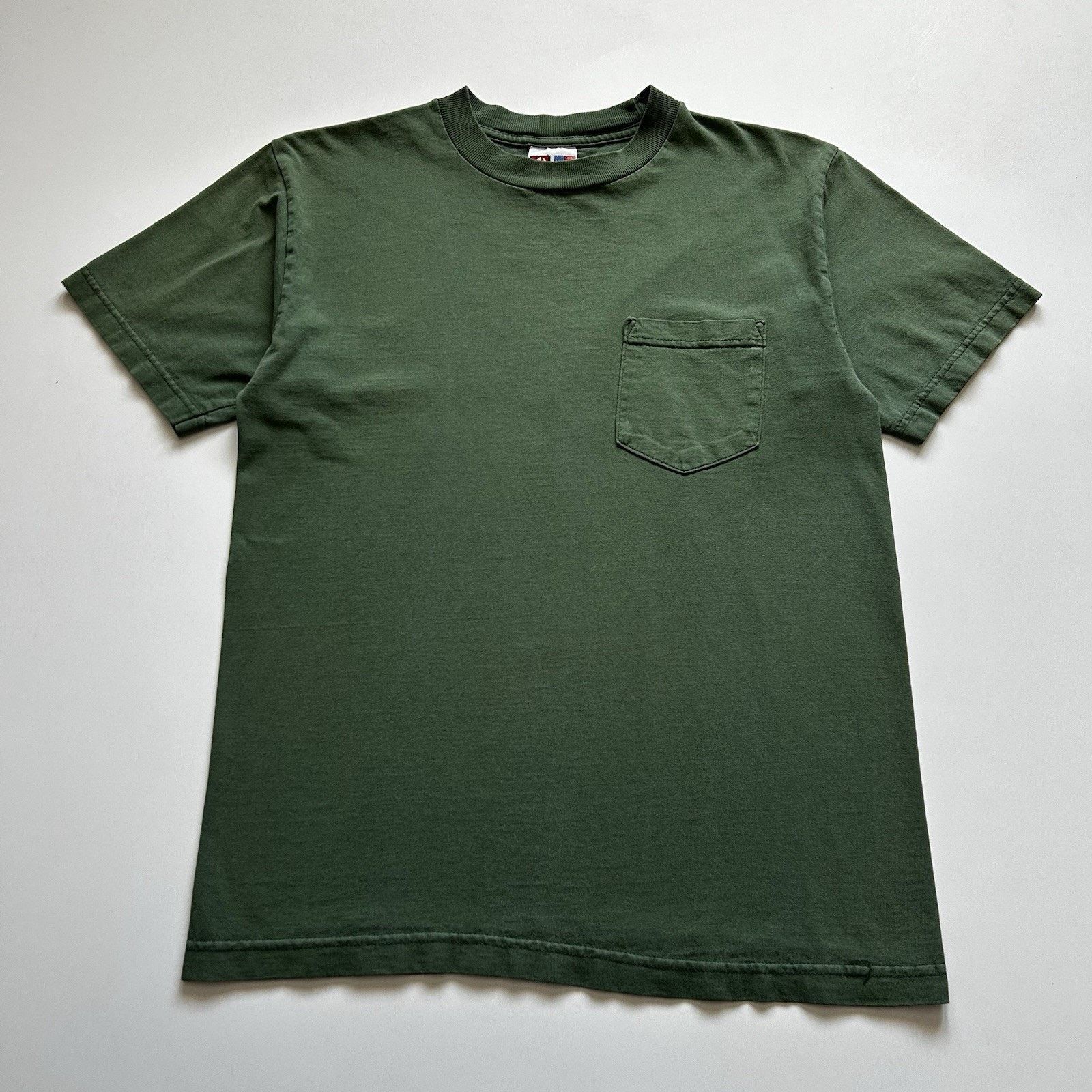 Vintage 90s Faded Green Blank Pocket T Shirt Medium Usa Made Hoodie Sweatshirt | PrintMintTees.com