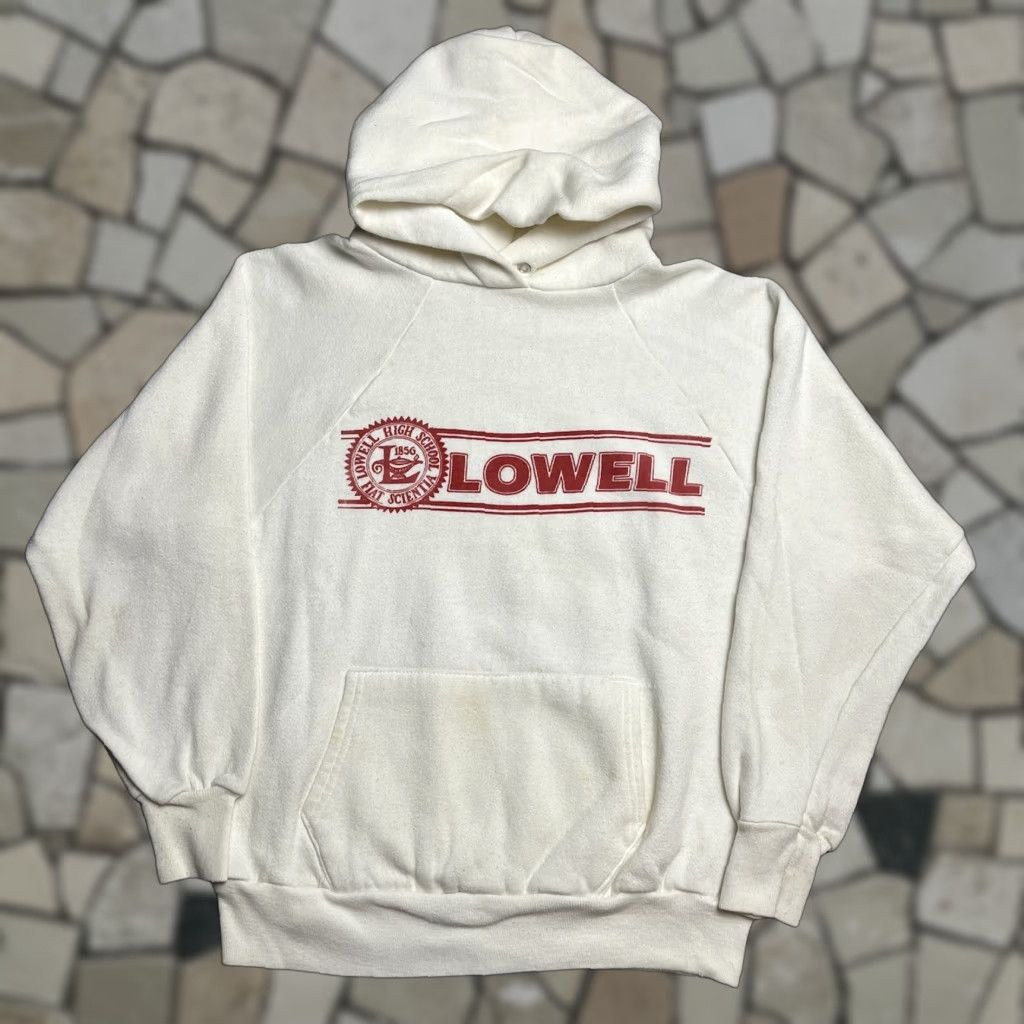 Vintage Lowell High San Francisco Raglan Pullover Sweatshirt Shirt Men L White Cotton Blend Hoodie | PrintMintTees.com