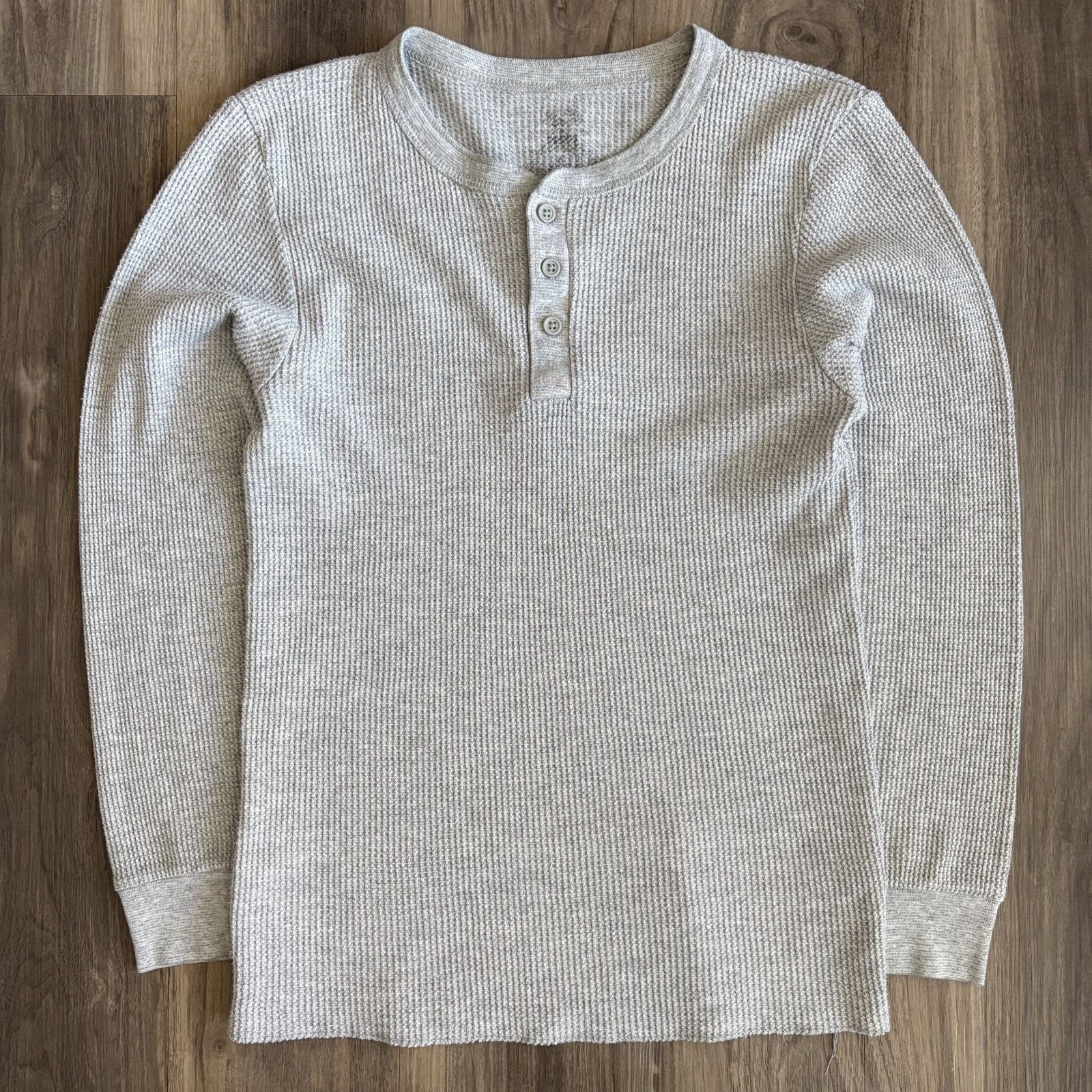 Vintage Y2k Gray Thermal Henley T Shirt Men S Size S 16x26 5 Hoodie Sweatshirt | PrintMintTees.com