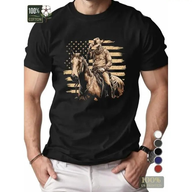 cowboy on horse pure cotton men's Tshirt comfort fit Made in USA Hoodie Sweatshirt | PrintMintTees.com