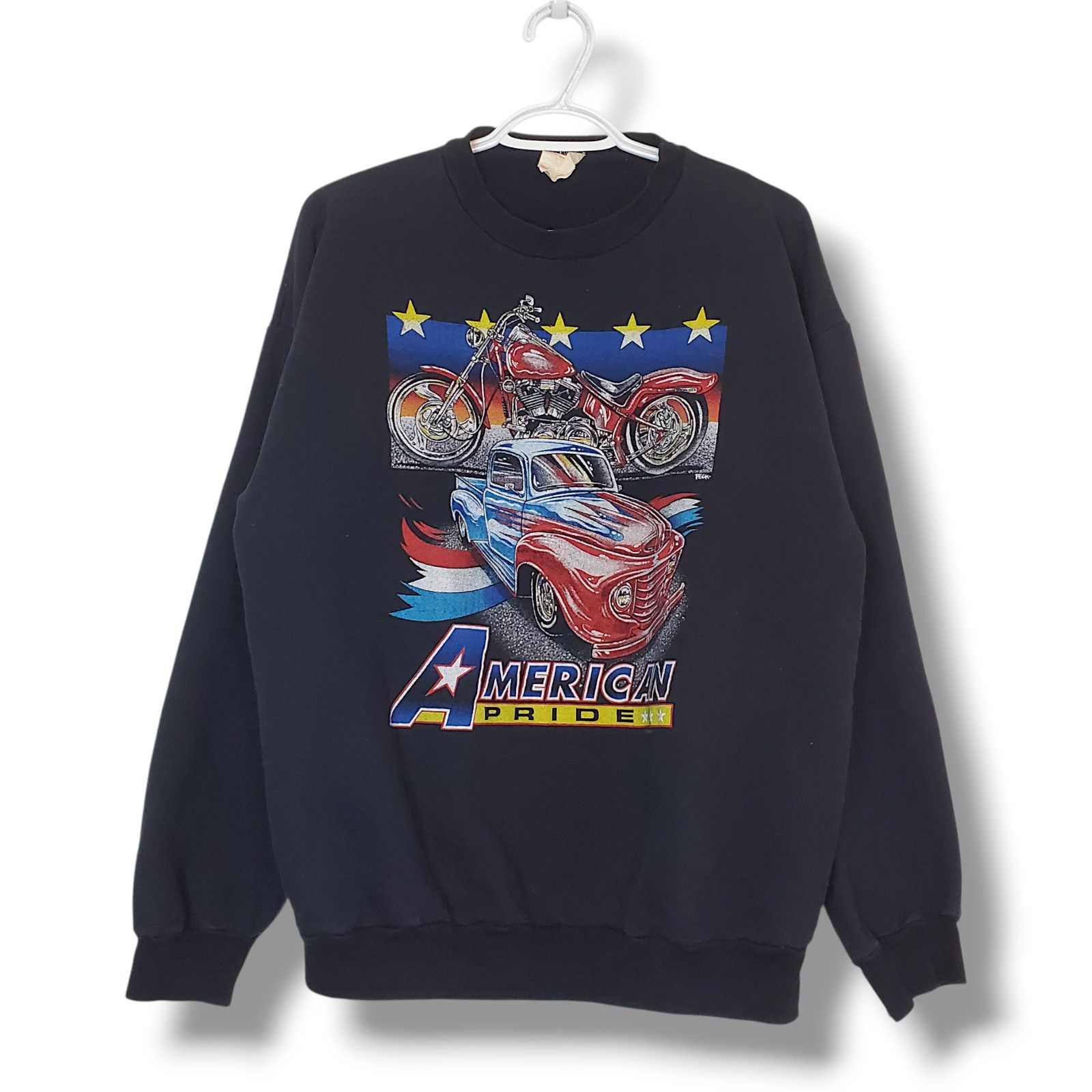 Vintage 90s Bike Truck Graphic Crewneck Black Size Xl Fits L Shirt Hoodie Sweatshirt | PrintMintTees.com