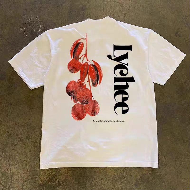 Vintage Lychee Print White Casual Retro T Shirt Hoodie Sweatshirt | PrintMintTees.com