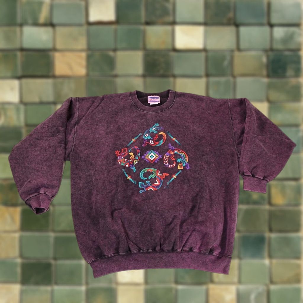 Vintage Hanes Sweatshirt Mens Xl Purple Southwest Lizard Graphic Crewneck 90s Shirt Hoodie | PrintMintTees.com