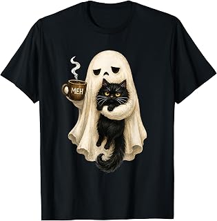 Ghost Cat Spooky Black Cat Halloween Coffee Lover Unisex T-shirt, Sweatshirt, Hoodie (1)