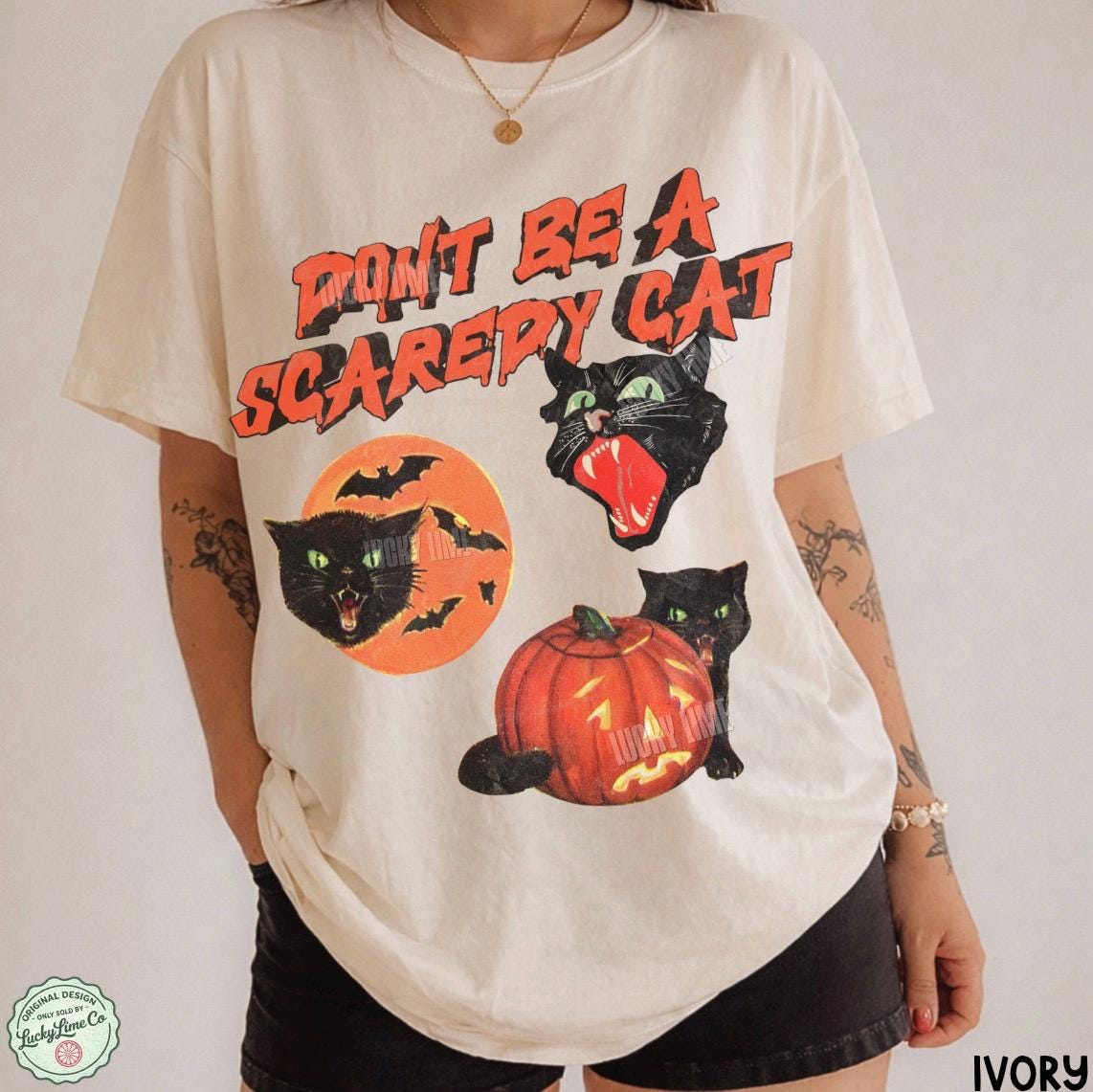 Comfort Colors Black Cat Pumpkin Don Scaredy Ca Retro Vintage Halloween Spooky Season Tee Cat Lover (1)