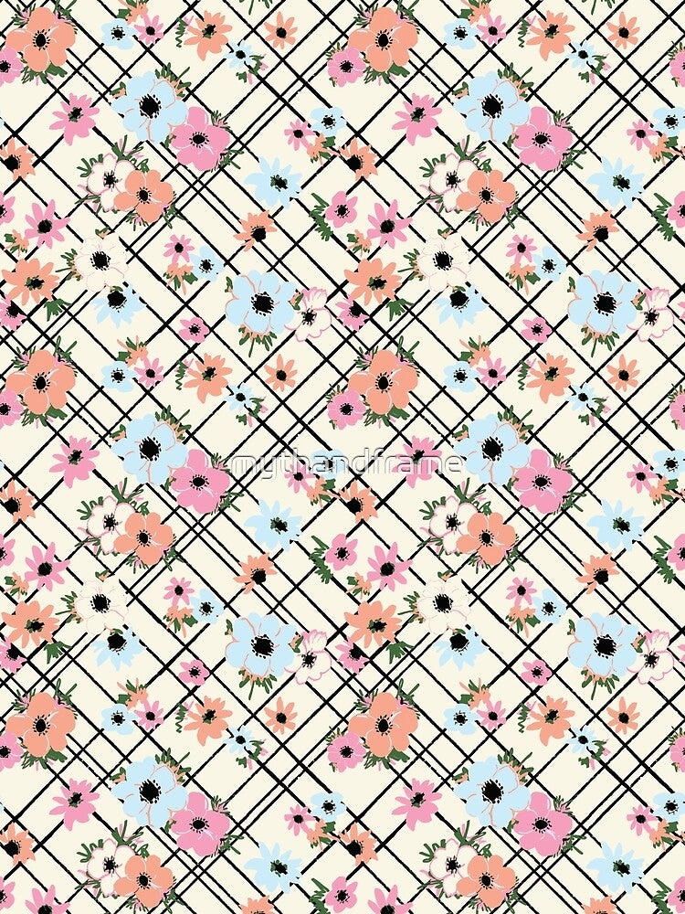 Cute Pink and Blue Flowers Sweet Floral by mythandframe