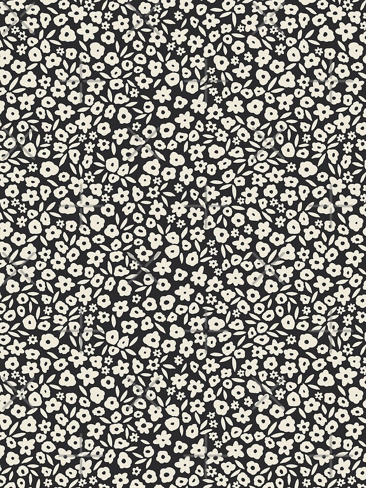 Black and Off White Boho Floral Flowers by Erin Kendal