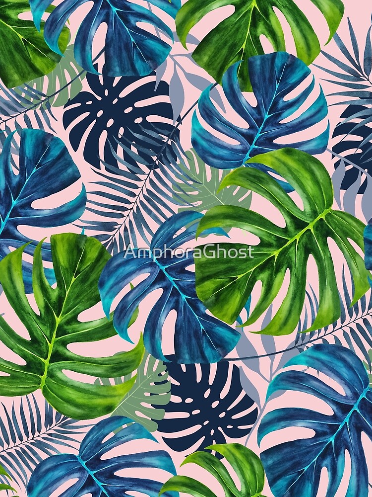 Tropical Leaves with Pink Background by AmphoraGhost