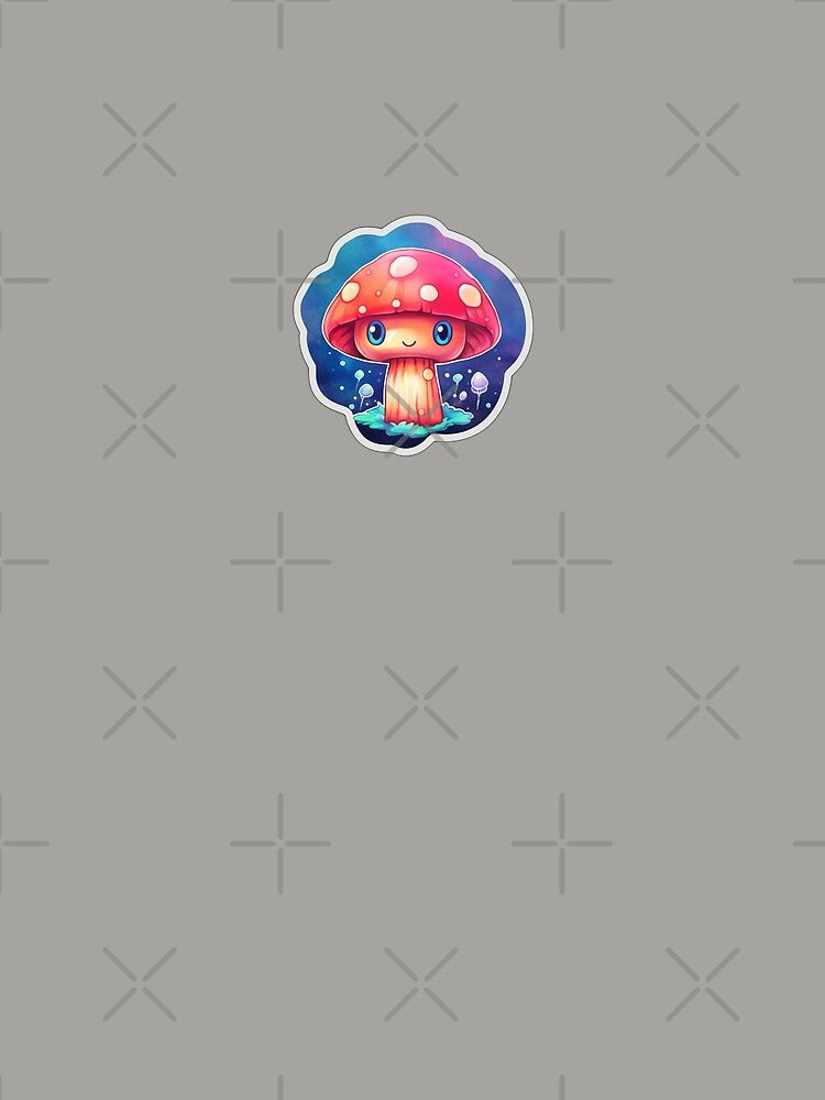 Happy Mushroom | Grey Watercolour | Kawaii, Cute, Anime, Smiling, Aesthetic, Manga, Fungus, Fungi, Nature, Japanese, Cartoon, Love, Shroom, Toadstool, Cottagecore by FantasySoul