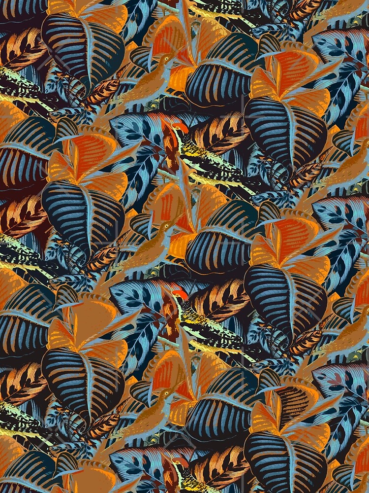 birds among tropical leaves by dmyakar