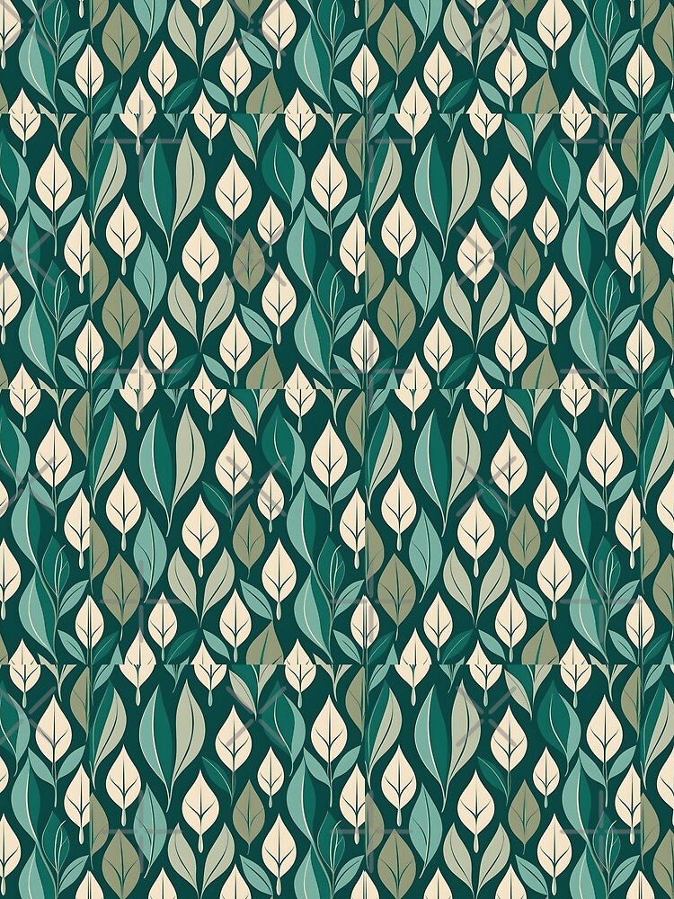 Retro Mid Century Modern Botanical Leaves Emerald Green by Prints and Lifestyle