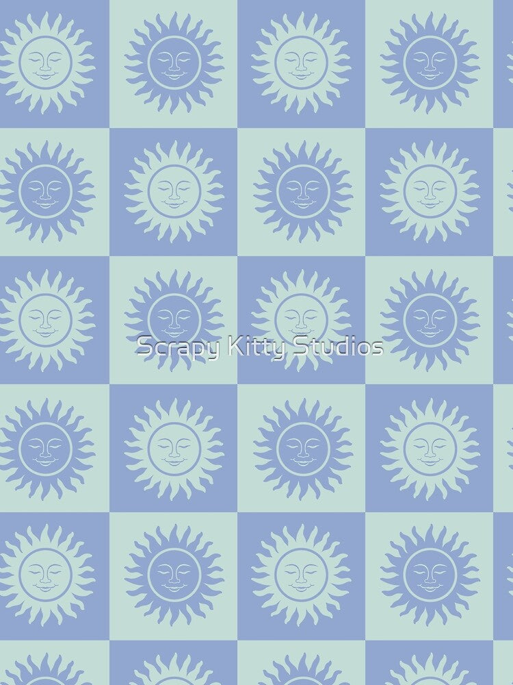 Blue & Mint Gingham Patter with Sun Face by Scrapy Kitty Studios