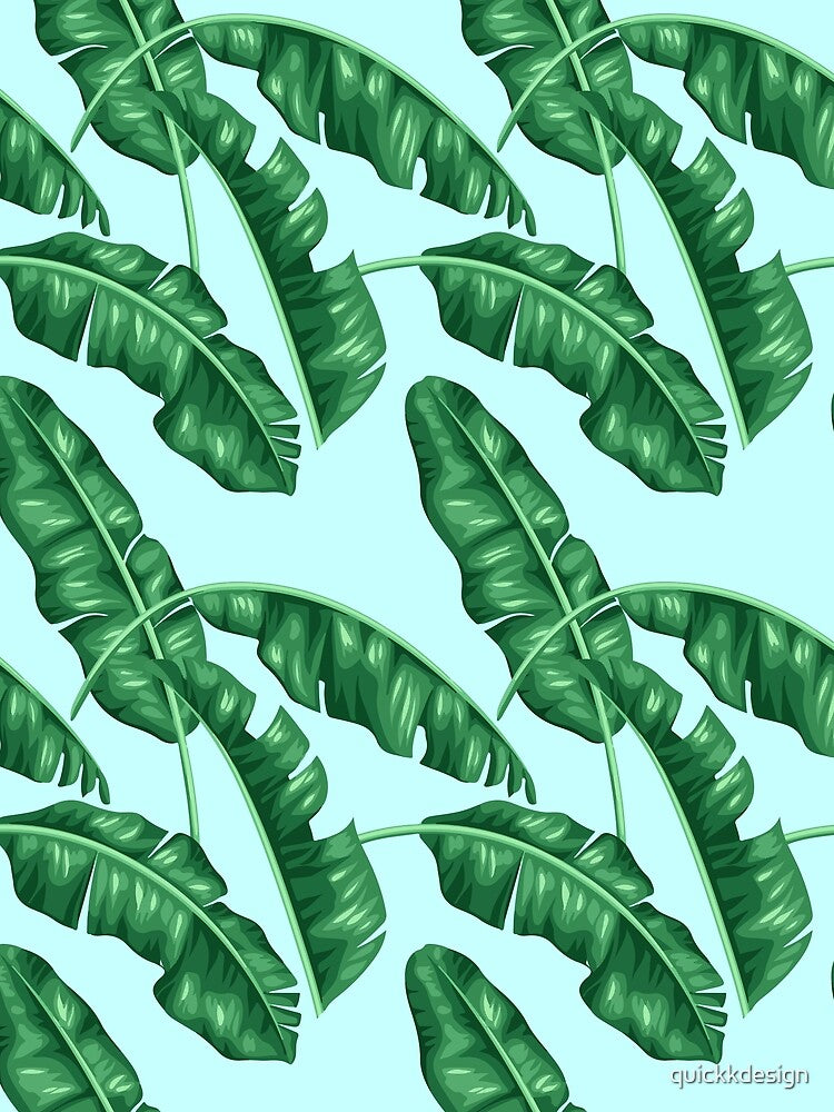 banana leaf pattern with baby blue background by quickkdesign