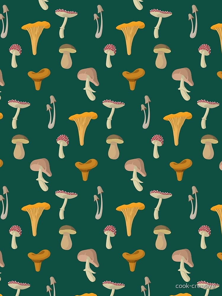 A selection of mushrooms pattern with green background by cook-creative