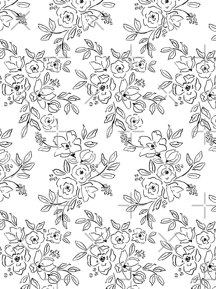 Black and White Sketched floral by Erin Kendal