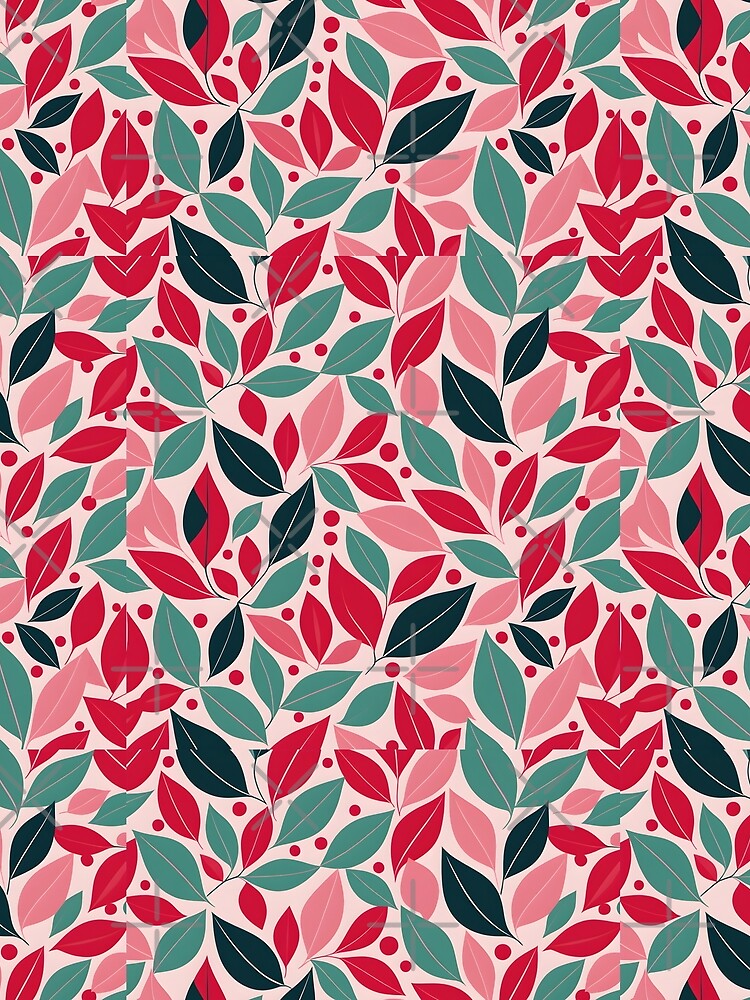 Retro Mid Century Modern Botanical Leaves Pink, Red by Prints and Lifestyle