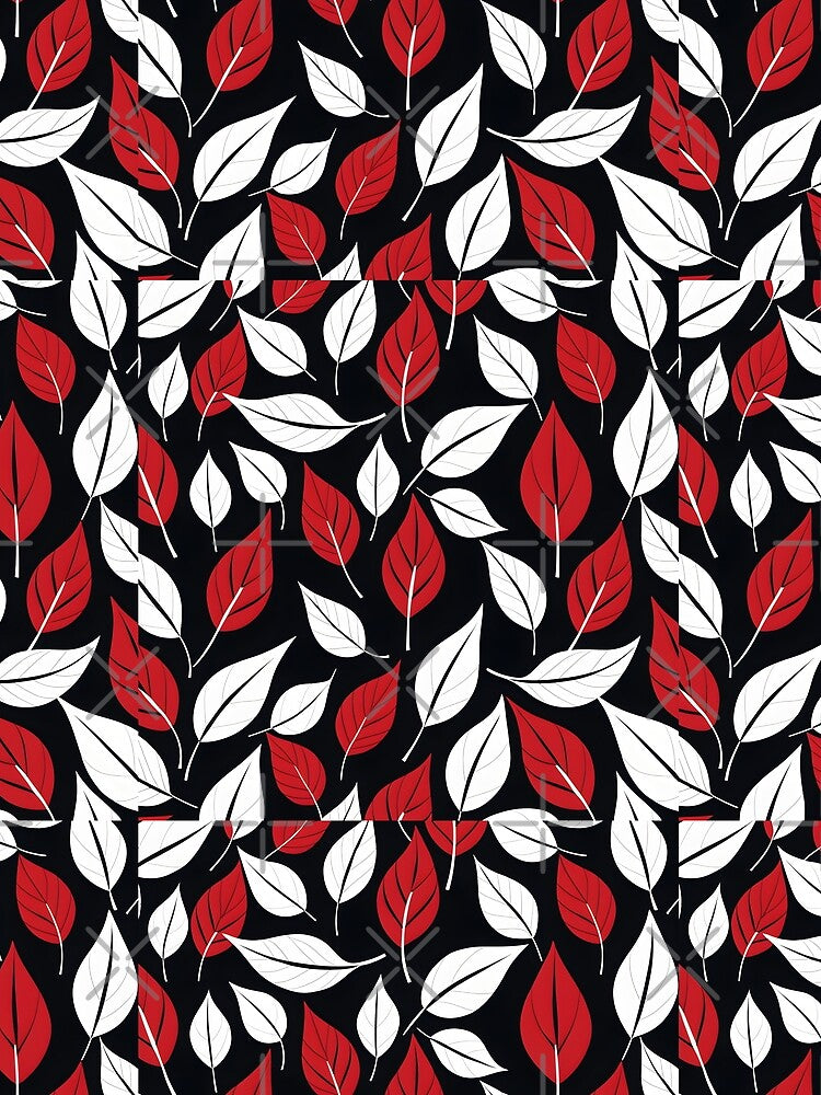 Retro Mid Century Modern Botanical Leaves Red, Black by Prints and Lifestyle