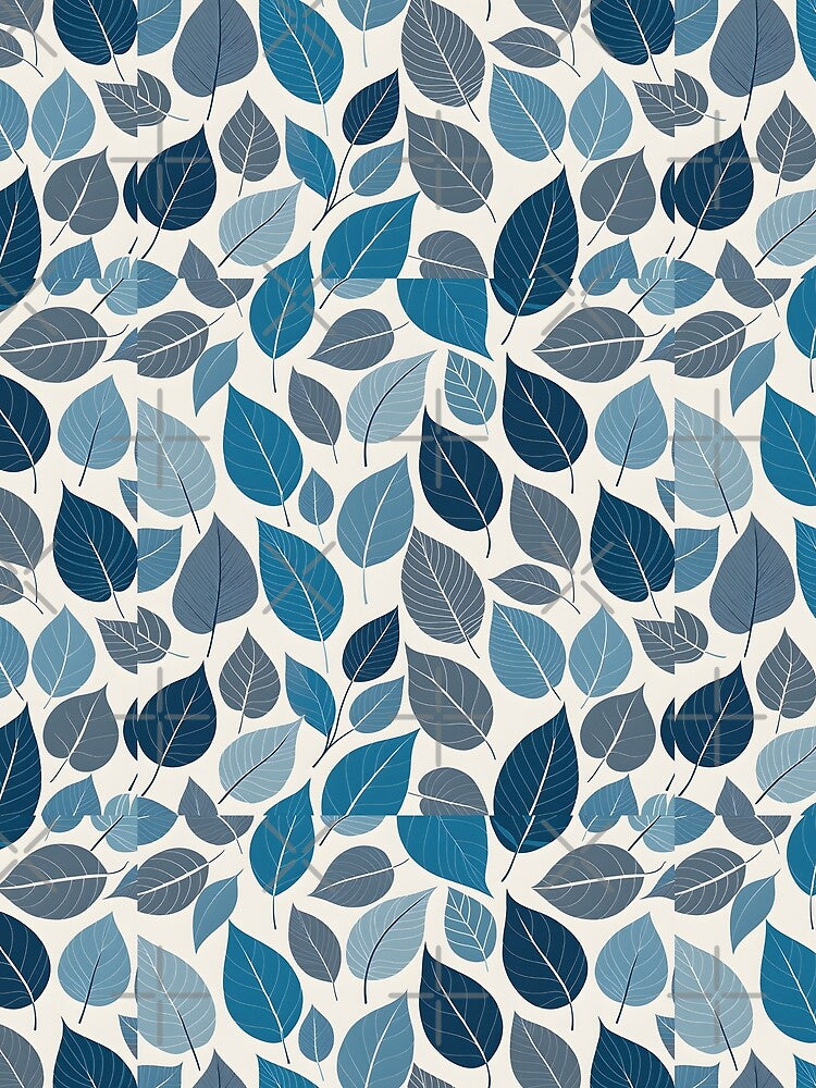 Retro Mid Century Modern Botanical Leaves blue by Prints and Lifestyle