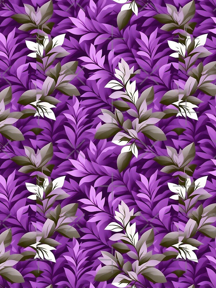 Retro Mid Century Modern Botanical Leaves Purple by Prints and Lifestyle