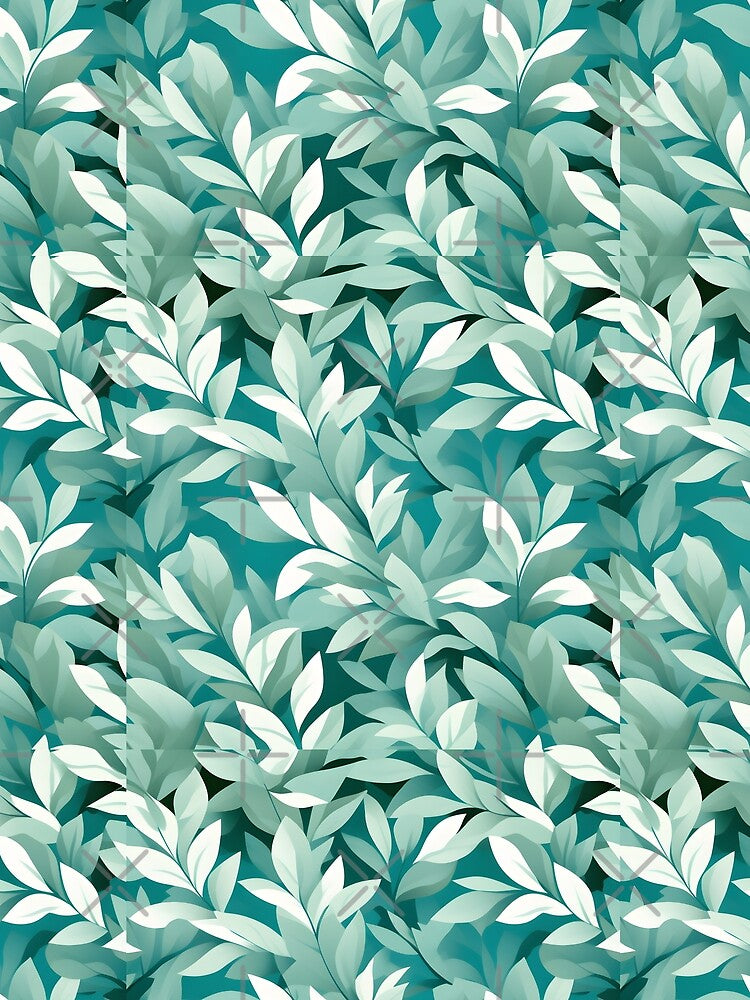 Retro Mid Century Modern Botanical Leaves Muted Teal by Prints and Lifestyle