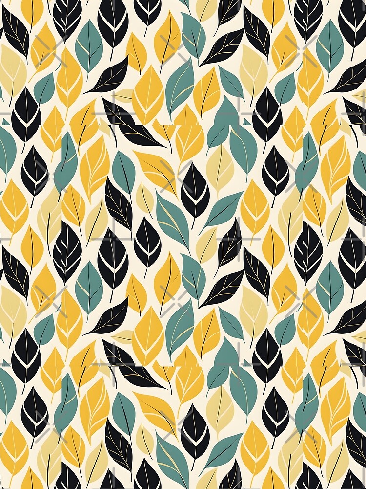 Retro Mid Century Modern Botanical Leaves Yellow, Teal by Prints and Lifestyle