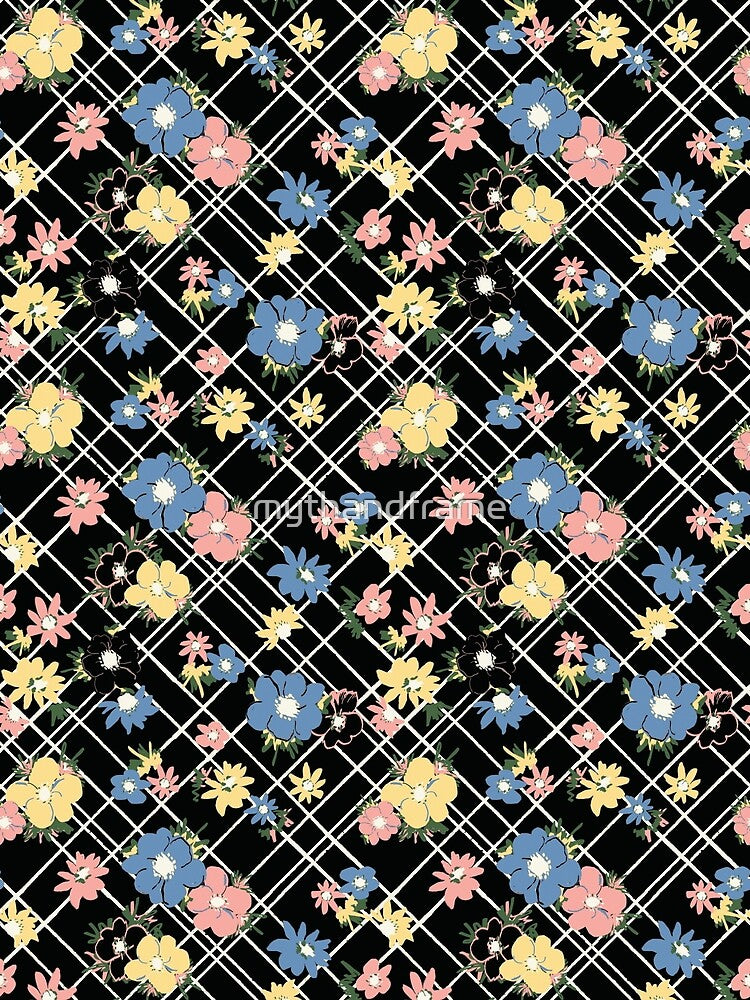 Cute Flowers Floral Check Pattern by mythandframe