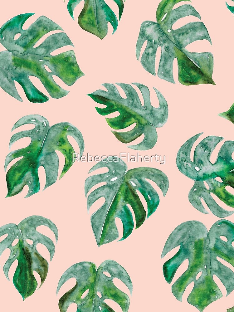 Tropical Monstera Leaf Pattern | Pink Background by RebeccaFlaherty
