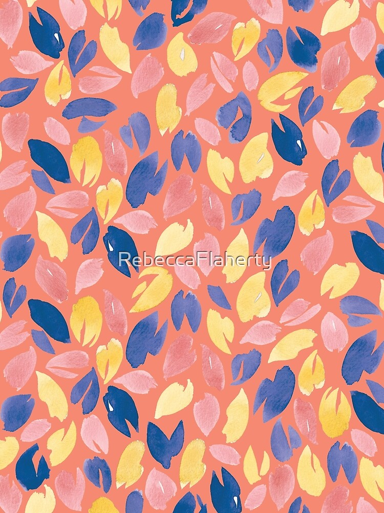 Watercolour Petals | Coral, Navy and Peach by RebeccaFlaherty