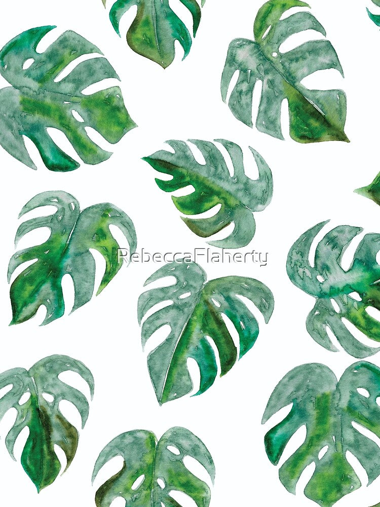 Tropical Monstera Leaf Pattern | White Background by RebeccaFlaherty