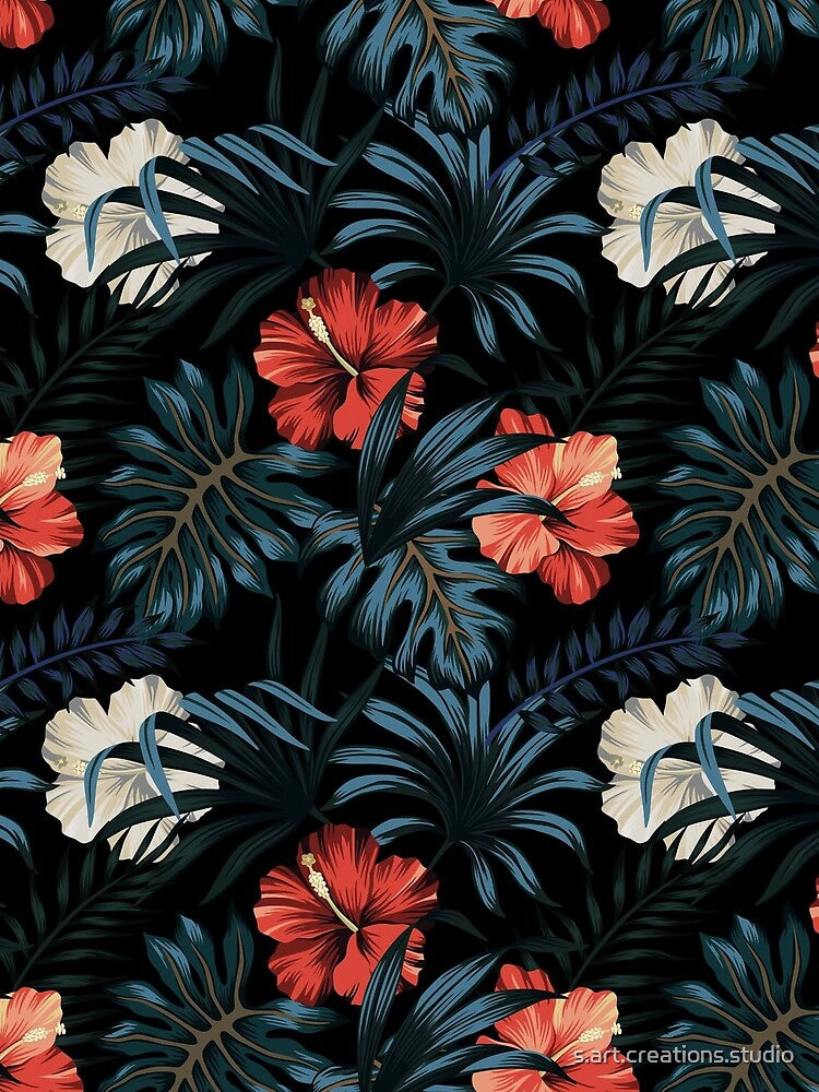 Tropical Hawaiian - Red and White Exotic Flowers by s.art.creations.studio