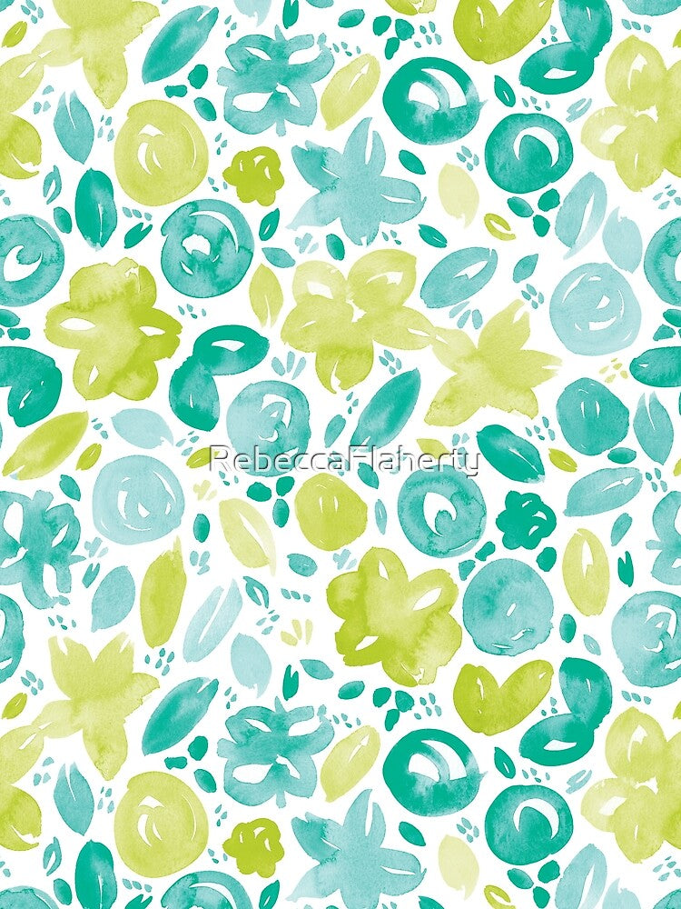 Floral Pattern #5 | Teal and Green by RebeccaFlaherty