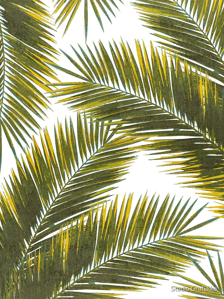 Tropical Palm Leaf Pattern 5 - Tropical Wall Art - Summer Vibes - Modern, Minimal - Green, Yellow by Studio Grafiikka