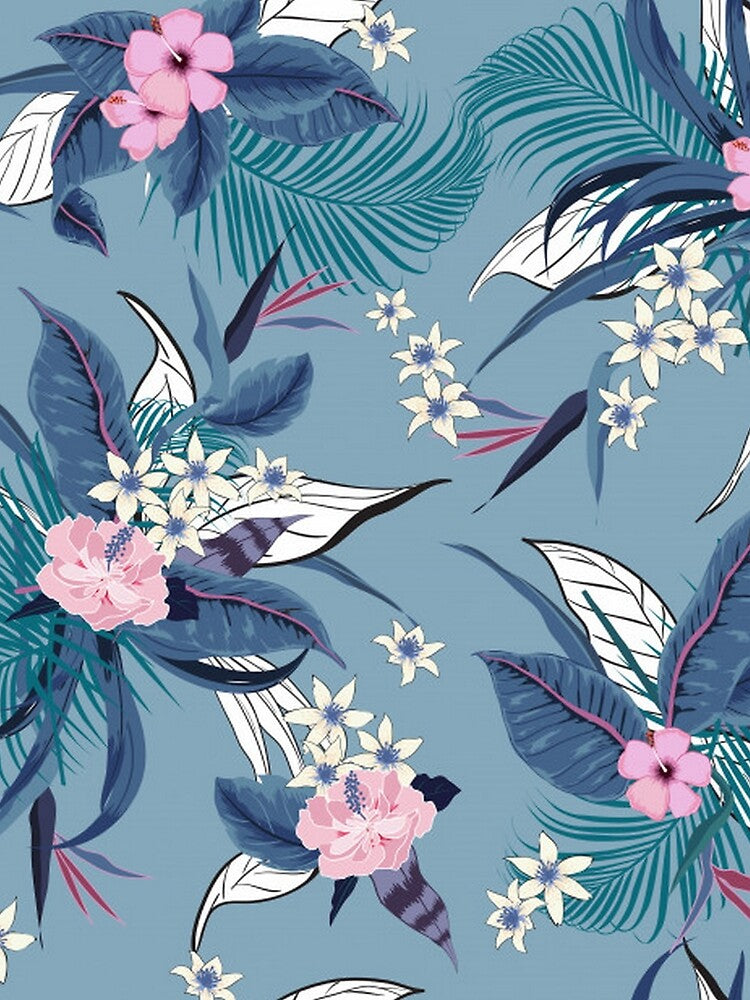 Gorgeous Tropical Floral on Blue Background by pugmom4